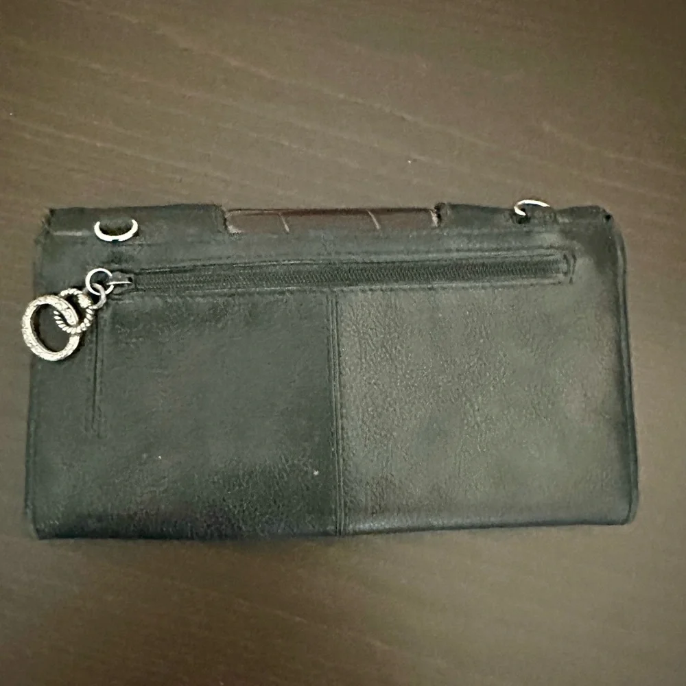 Brighton Black Leather Croc Embossed Wallet Clutch Organizer Silver Hardware